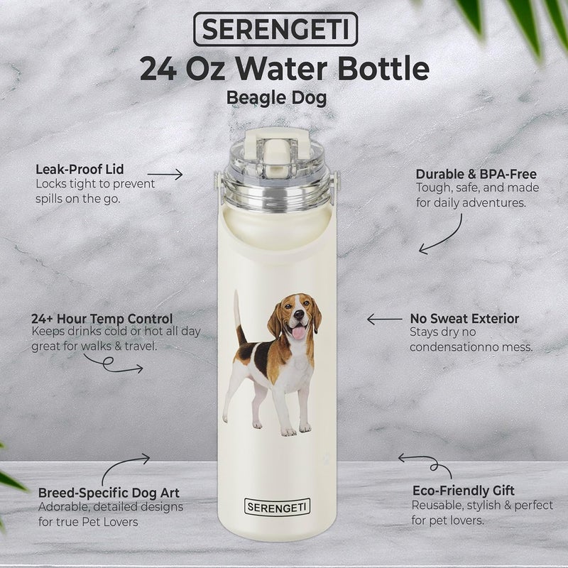 ES Pets SERENGETI 24 Oz Water Bottle Stainless Steel with Spill Proof Lid - Double walled Vacuum Insulated water flask - Realistic 3D Print of your favorite dog (Beagle) - Image 2
